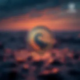 An artistic representation of LUNA coin in a digital landscape